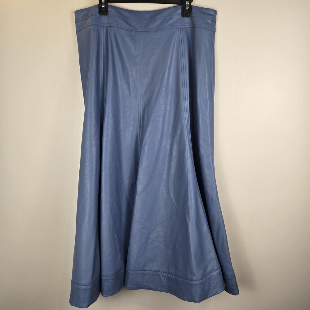 Tuckernuck Flared Slate Blue Skirt Faux Leather 37" Long COTTAGECORE PEASANT 12 - Picture 3 of 14